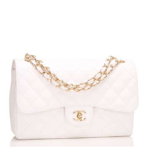 White Quilted Caviar Leather Classic Jumbo Single Flap Bag